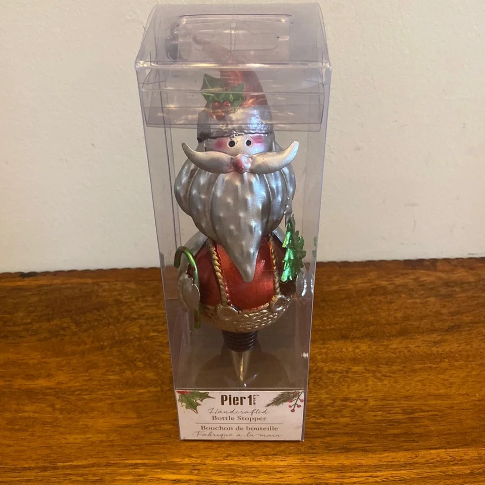 NWT Pier 1 Christmas Santa Wine Bottle Stopper Holiday New